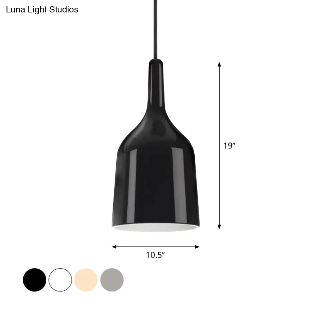 Modern Metal Bell Pendant Light - 6"/8"/10.5" Wide - 1 Light - Black/White/Chrome - Hanging Ceiling Lamp