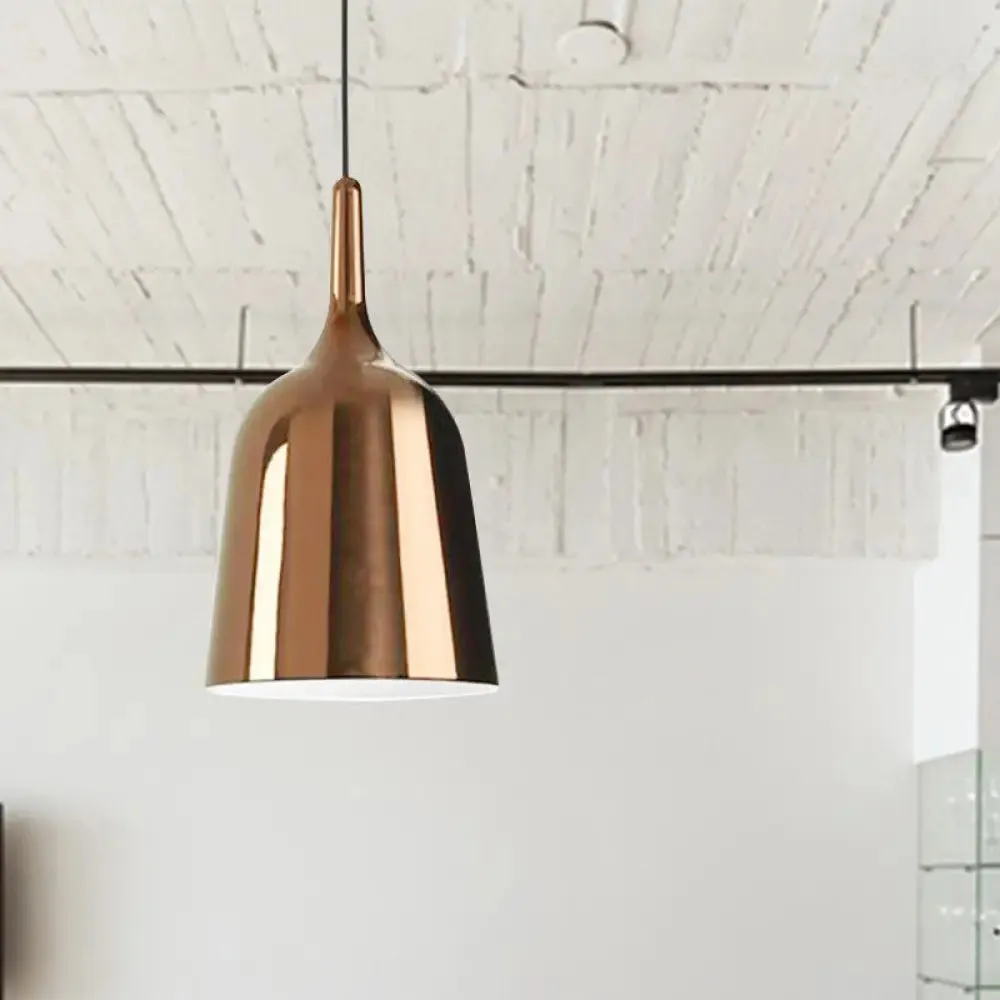 Modern Metal Bell Pendant Light - 6"/8"/10.5" Wide - 1 Light - Black/White/Chrome - Hanging Ceiling Lamp