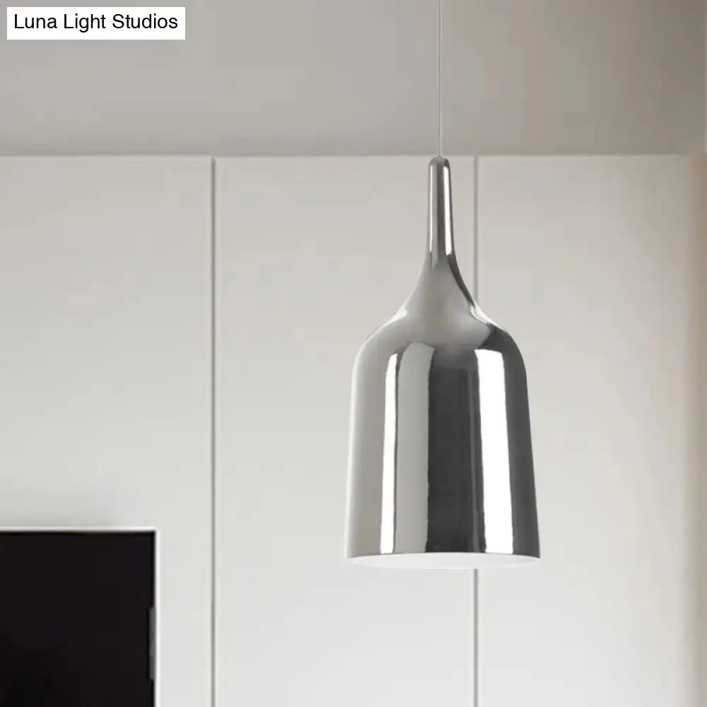 Modern Metal Bell Pendant Light - 6"/8"/10.5" Wide - 1 Light - Black/White/Chrome - Hanging Ceiling Lamp