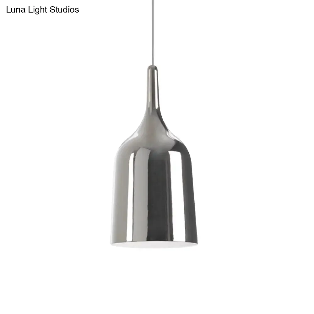 Modern Metal Bell Pendant Light - 6"/8"/10.5" Wide - 1 Light - Black/White/Chrome - Hanging Ceiling Lamp