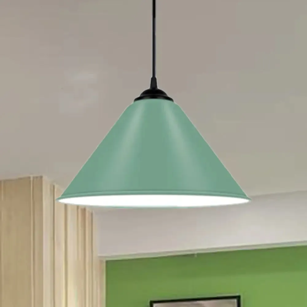 Modern Metal Cone Hanging Light, 1-Light Pink/Yellow/Green Pendant Light, 12"/14"/16" Dia