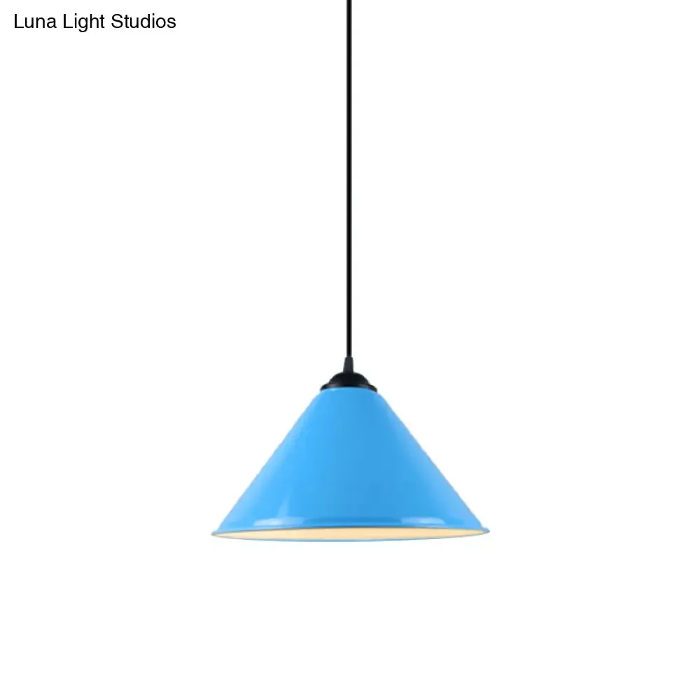 Modern Metal Cone Hanging Light, 1-Light Pink/Yellow/Green Pendant Light, 12"/14"/16" Dia