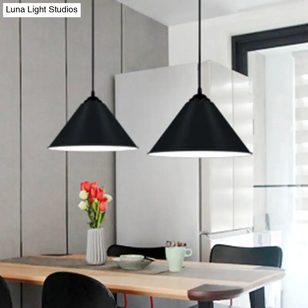 Modern Metal Cone Hanging Light, 1-Light Pink/Yellow/Green Pendant Light, 12"/14"/16" Dia