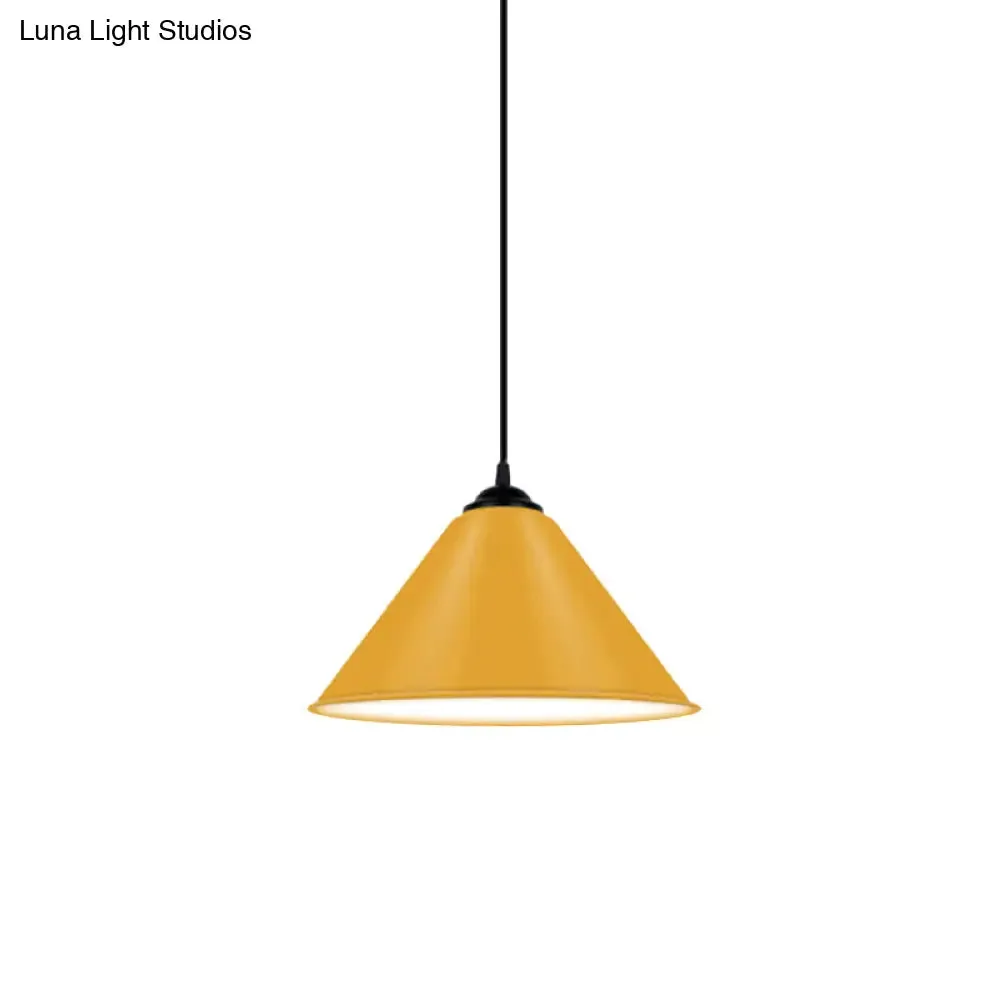 Modern Metal Cone Hanging Light, 1-Light Pink/Yellow/Green Pendant Light, 12"/14"/16" Dia