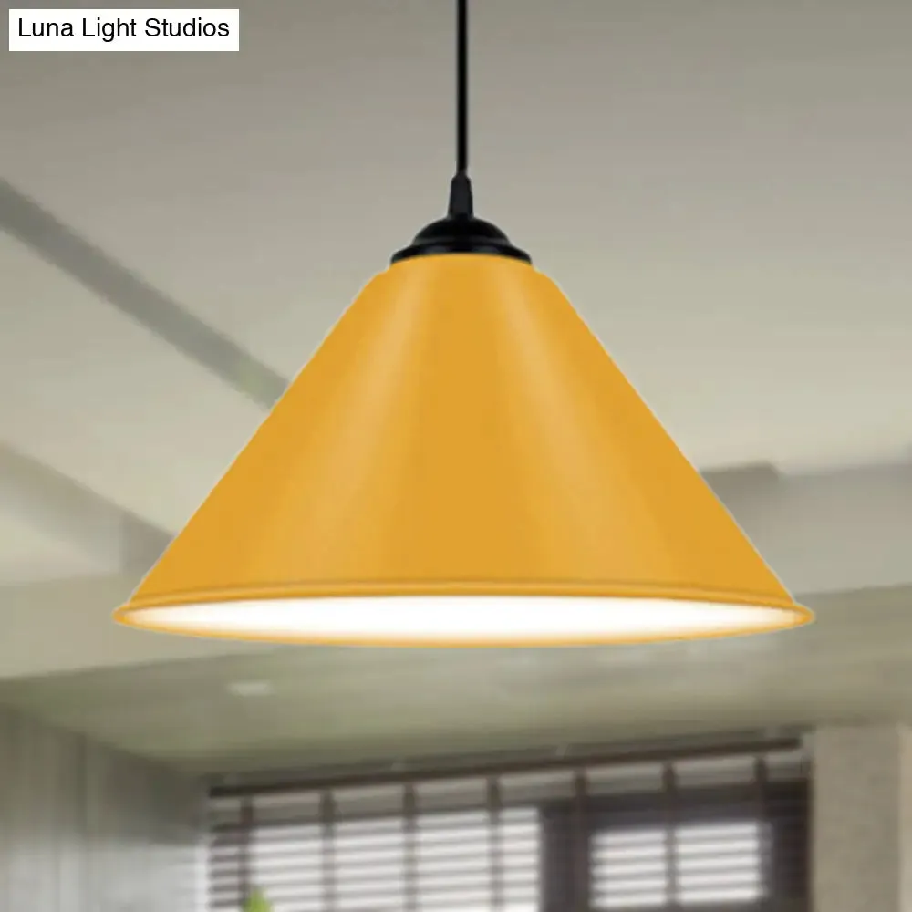 Modern Metal Cone Hanging Light, 1-Light Pink/Yellow/Green Pendant Light, 12"/14"/16" Dia