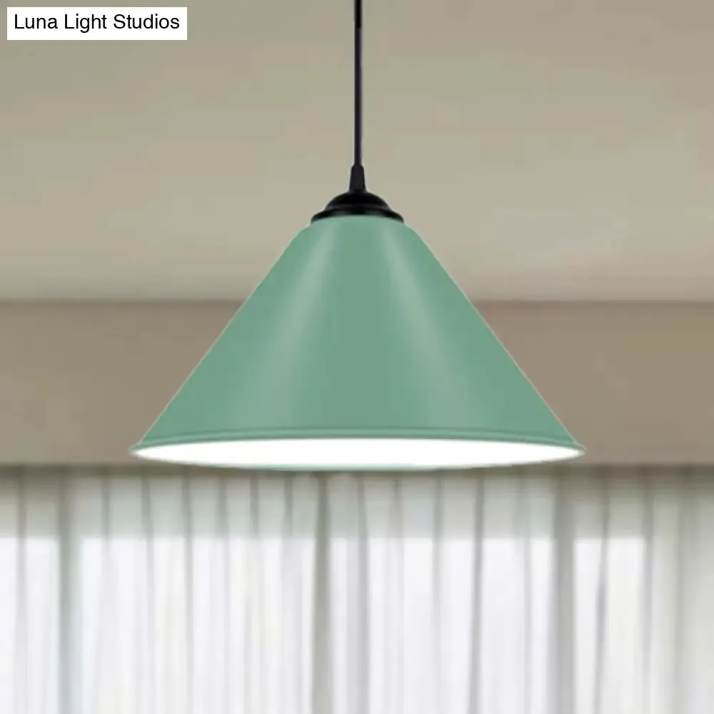 Modern Metal Cone Hanging Light, 1-Light Pink/Yellow/Green Pendant Light, 12"/14"/16" Dia