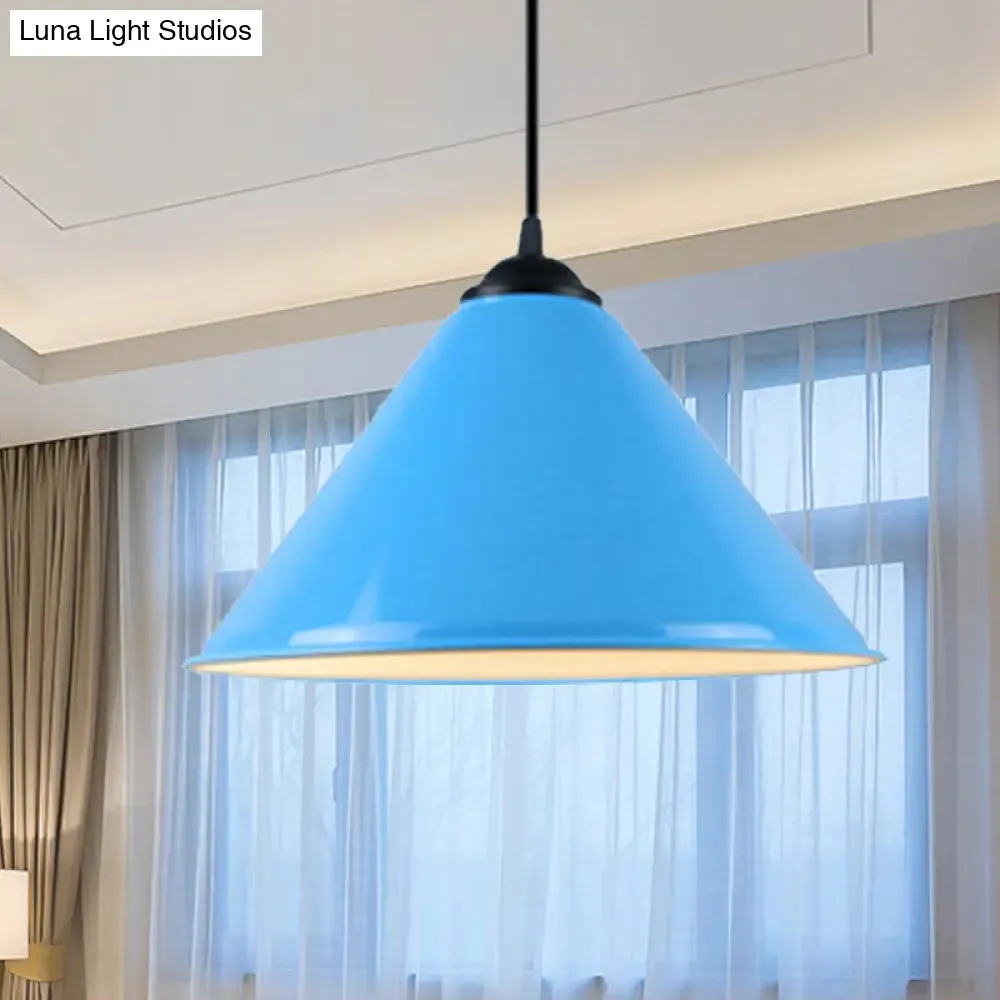 Modern Metal Cone Hanging Light, 1-Light Pink/Yellow/Green Pendant Light, 12"/14"/16" Dia