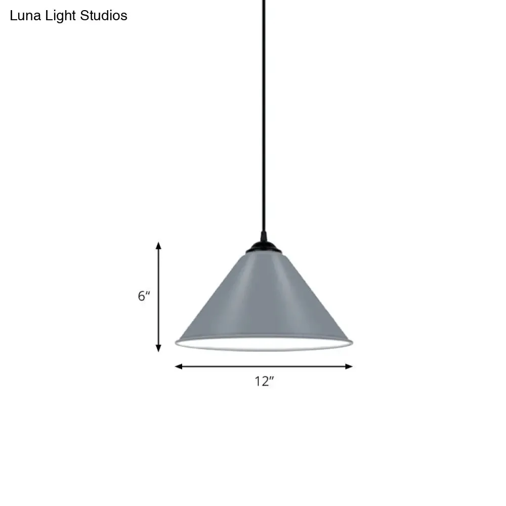 Modern Metal Cone Hanging Light, 1-Light Pink/Yellow/Green Pendant Light, 12"/14"/16" Dia