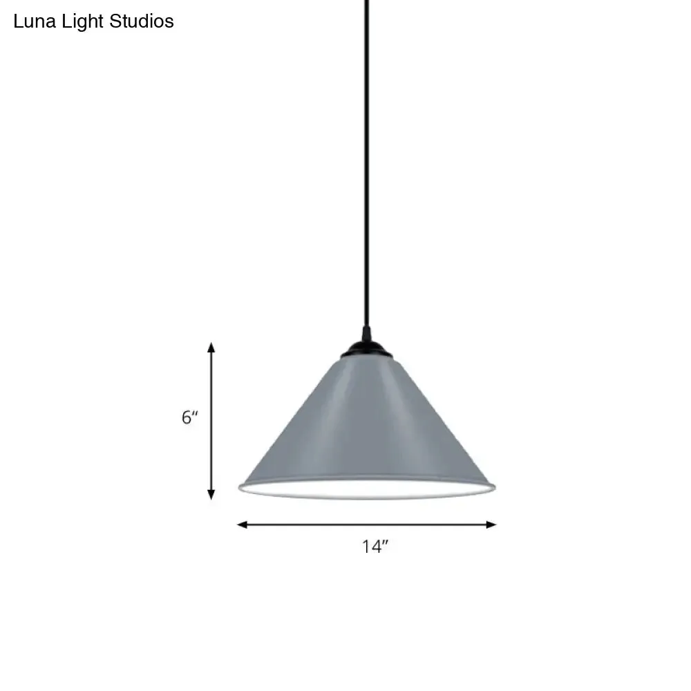 Modern Metal Cone Hanging Light, 1-Light Pink/Yellow/Green Pendant Light, 12"/14"/16" Dia