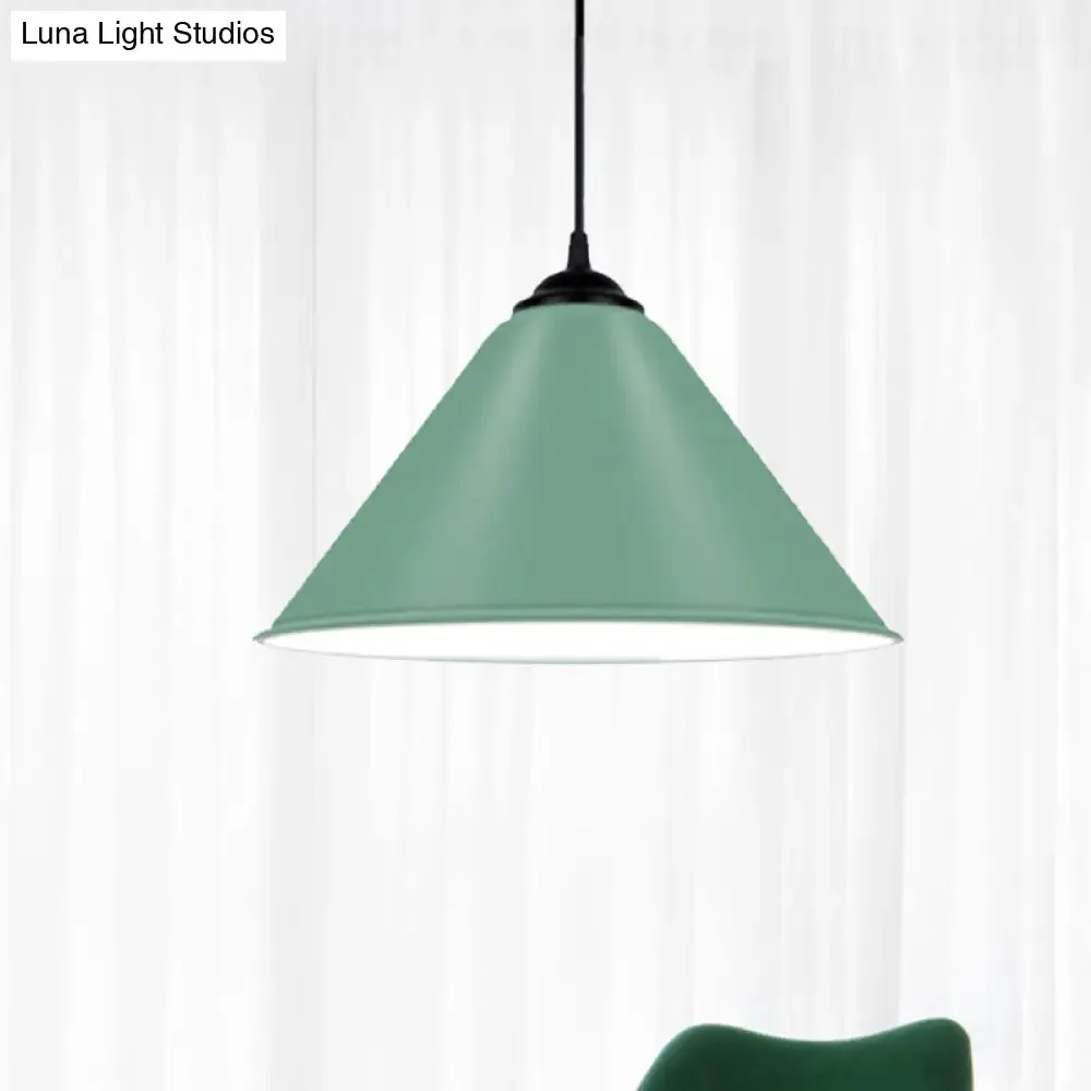 Modern Metal Cone Hanging Light, 1-Light Pink/Yellow/Green Pendant Light, 12"/14"/16" Dia