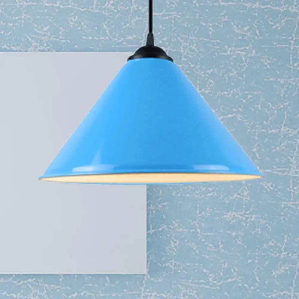 Modern Metal Cone Hanging Light, 1-Light Pink/Yellow/Green Pendant Light, 12"/14"/16" Dia