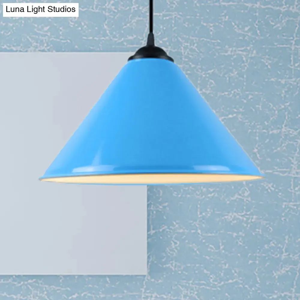 Modern Metal Cone Hanging Light, 1-Light Pink/Yellow/Green Pendant Light, 12"/14"/16" Dia