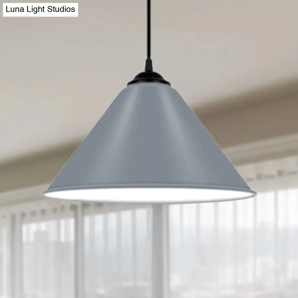 Modern Metal Cone Hanging Light, 1-Light Pink/Yellow/Green Pendant Light, 12"/14"/16" Dia