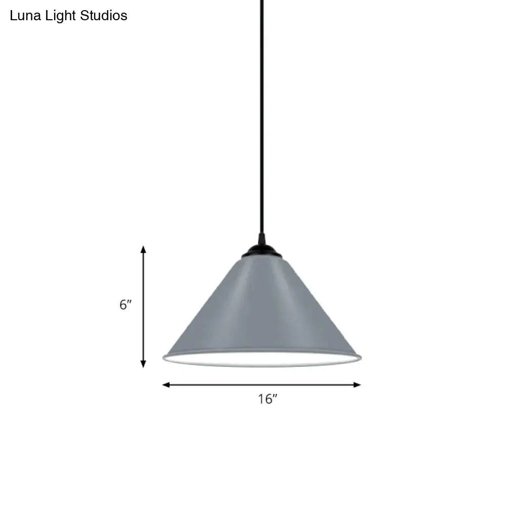 Modern Metal Cone Hanging Light, 1-Light Pink/Yellow/Green Pendant Light, 12"/14"/16" Dia