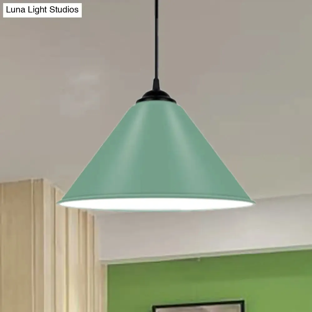Modern Metal Cone Hanging Light, 1-Light Pink/Yellow/Green Pendant Light, 12"/14"/16" Dia