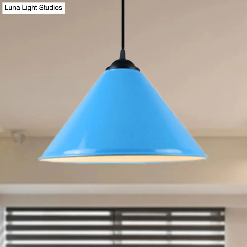 Modern Metal Cone Hanging Light, 1-Light Pink/Yellow/Green Pendant Light, 12"/14"/16" Dia