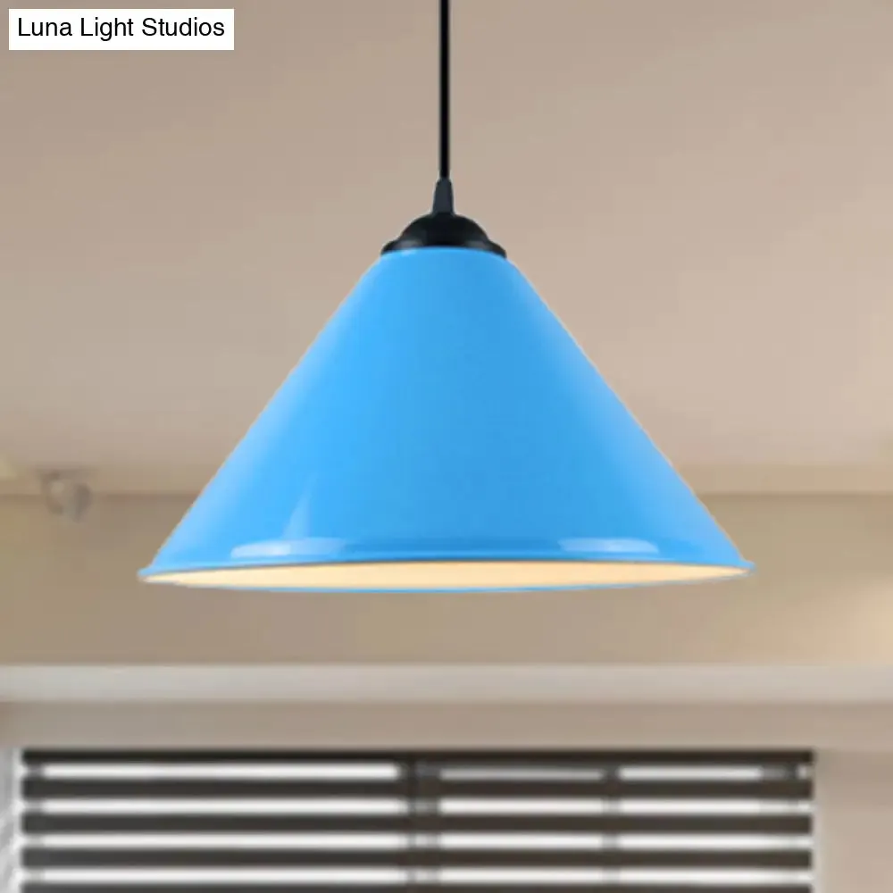 Modern Metal Cone Hanging Light, 1-Light Pink/Yellow/Green Pendant Light, 12"/14"/16" Dia