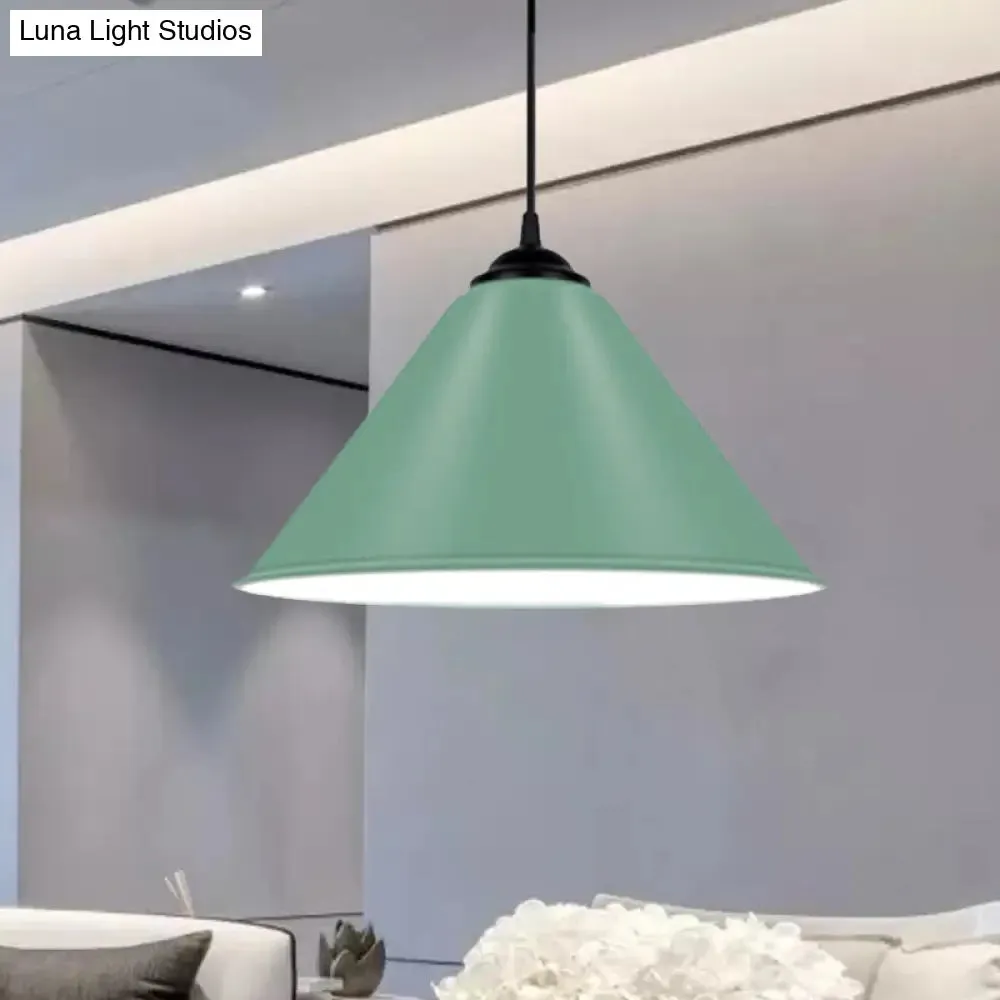 Modern Metal Cone Hanging Light, 1-Light Pink/Yellow/Green Pendant Light, 12"/14"/16" Dia