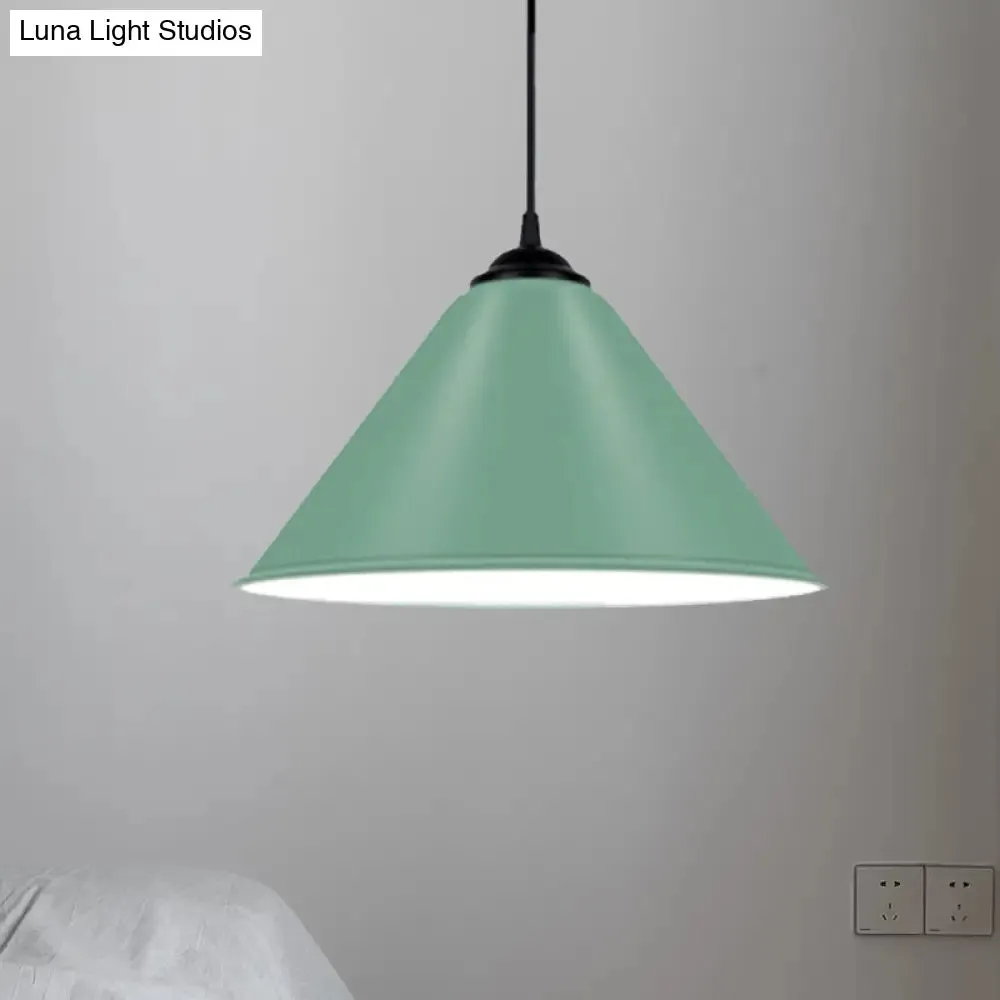 Modern Metal Cone Hanging Light, 1-Light Pink/Yellow/Green Pendant Light, 12"/14"/16" Dia