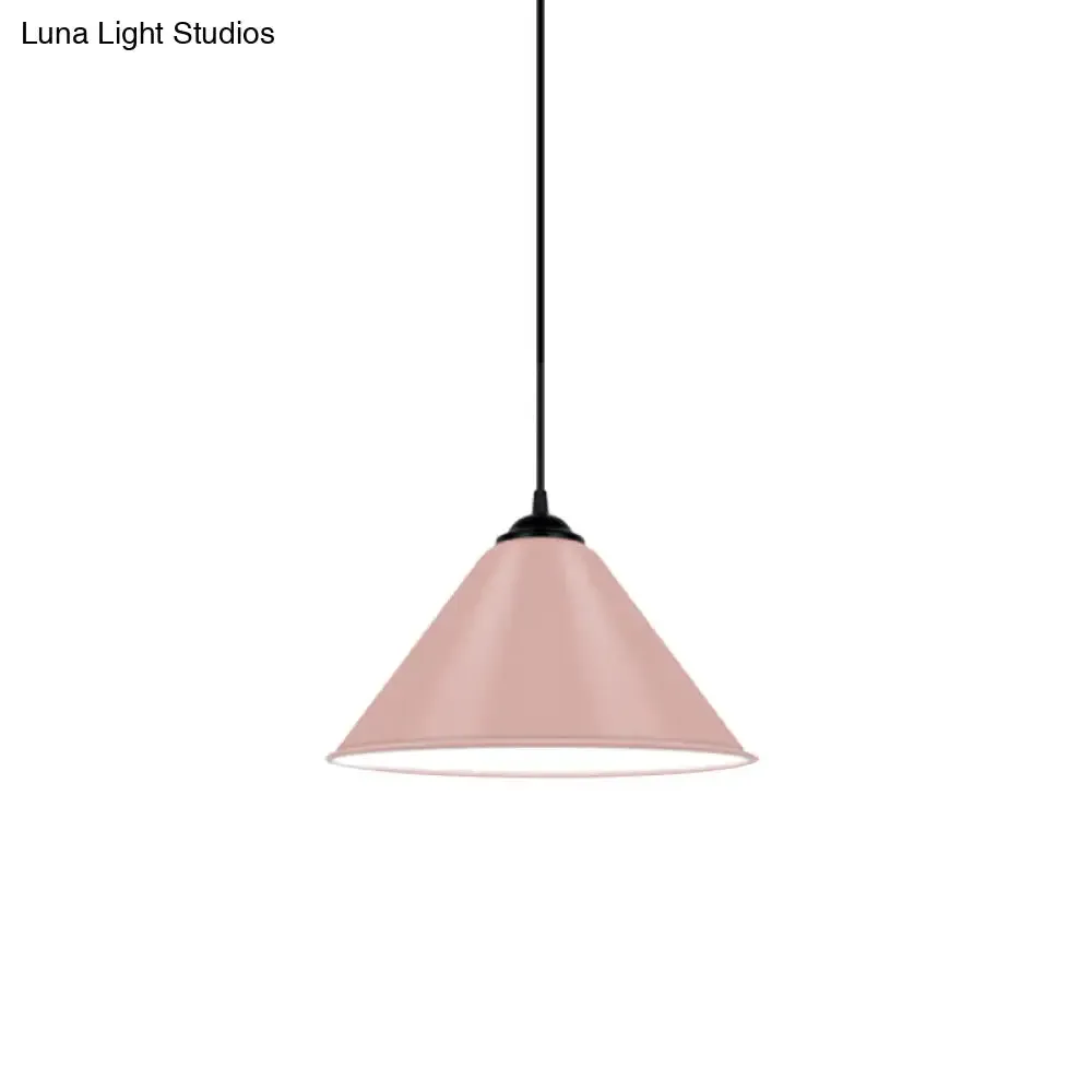 Modern Metal Cone Hanging Light, 1-Light Pink/Yellow/Green Pendant Light, 12"/14"/16" Dia