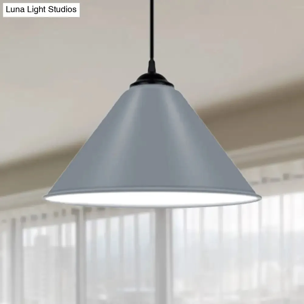 Modern Metal Cone Hanging Light, 1-Light Pink/Yellow/Green Pendant Light, 12"/14"/16" Dia