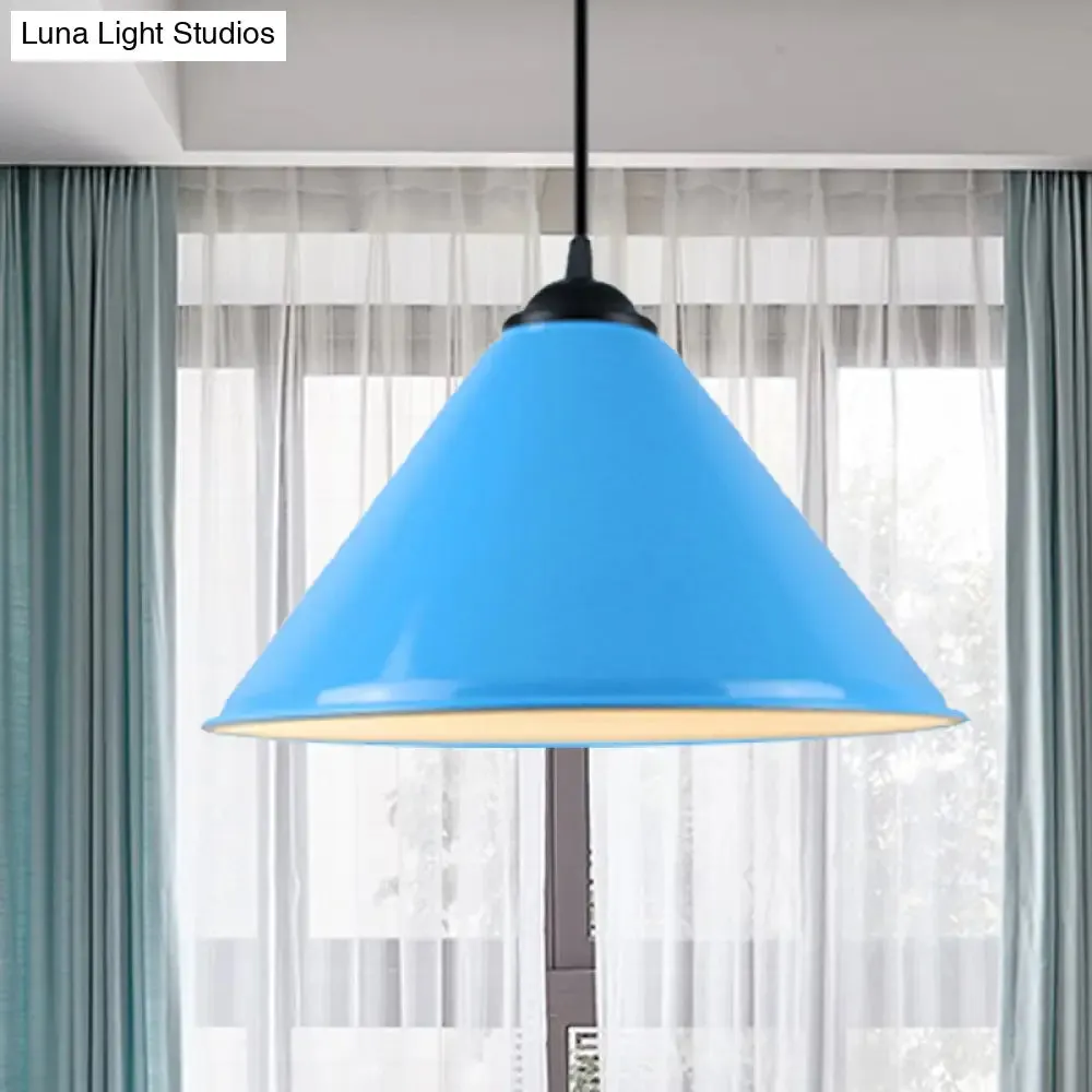 Modern Metal Cone Hanging Light, 1-Light Pink/Yellow/Green Pendant Light, 12"/14"/16" Dia
