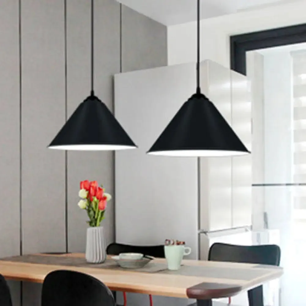 Modern Metal Cone Hanging Light, 1-Light Pink/Yellow/Green Pendant Light, 12"/14"/16" Dia