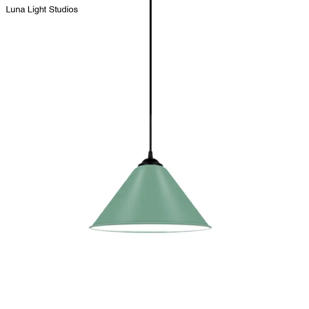 Modern Metal Cone Hanging Light, 1-Light Pink/Yellow/Green Pendant Light, 12"/14"/16" Dia
