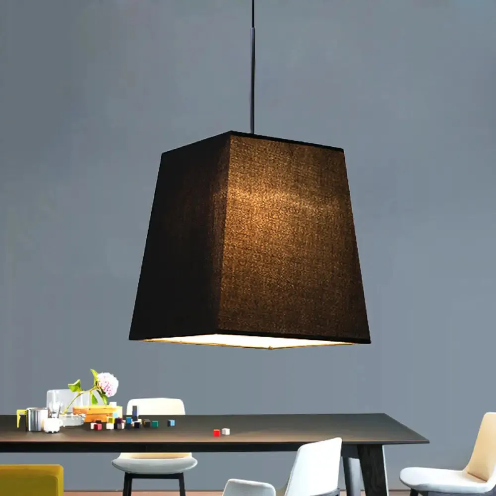 Modern Nordic Style Trapezoid Fabric Pendant Lamp - 1 Light, White/Black/Coffee - 8"/11" Wide