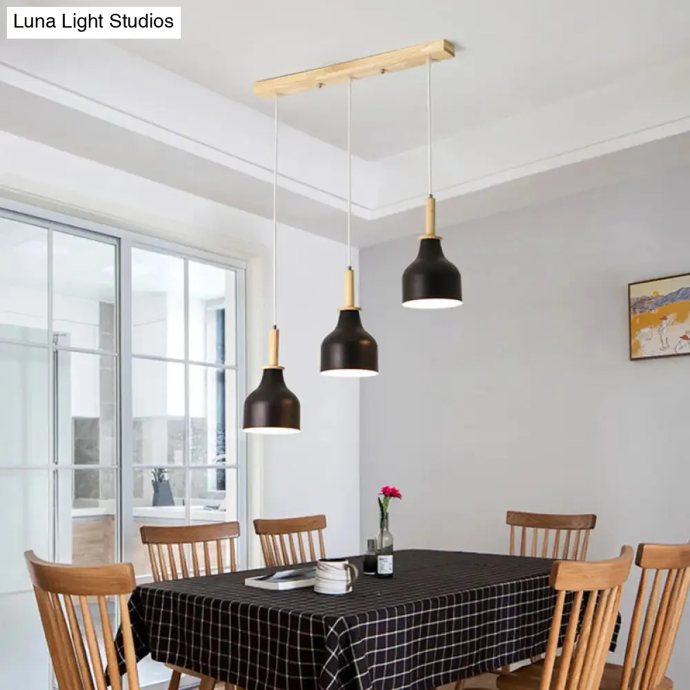 Modern Nordic Urn Cluster Pendant with 3 Head Iron Hanging Light - White/Black Finish