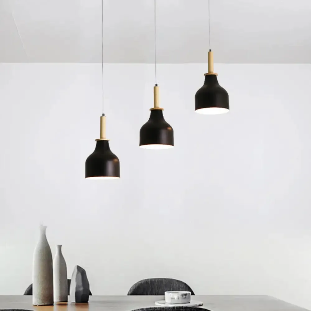 Modern Nordic Urn Cluster Pendant with 3 Head Iron Hanging Light - White/Black Finish
