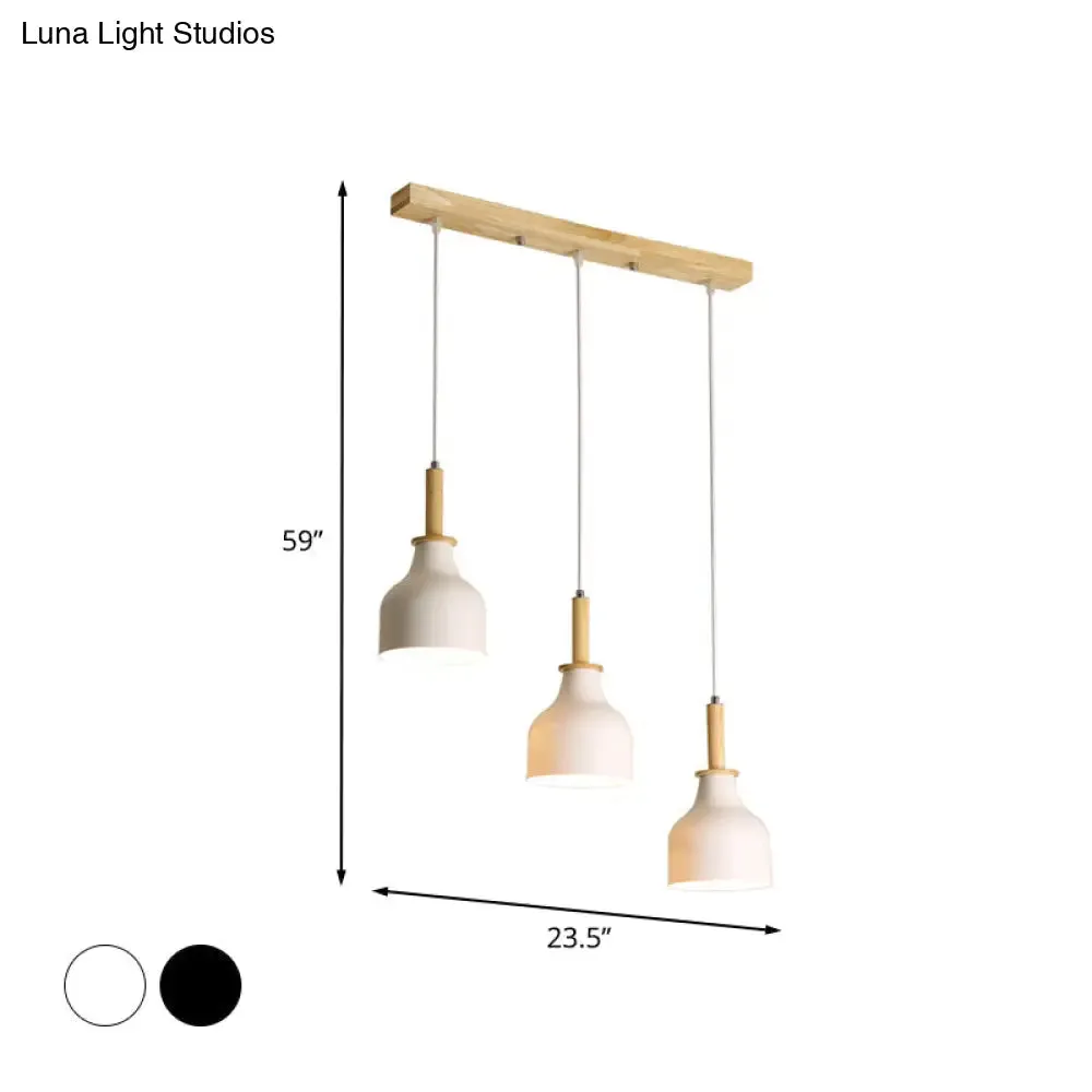 Modern Nordic Urn Cluster Pendant with 3 Head Iron Hanging Light - White/Black Finish