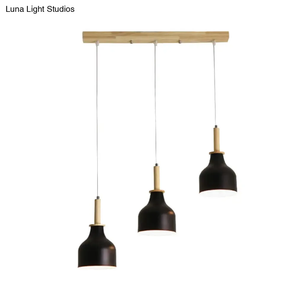Modern Nordic Urn Cluster Pendant with 3 Head Iron Hanging Light - White/Black Finish