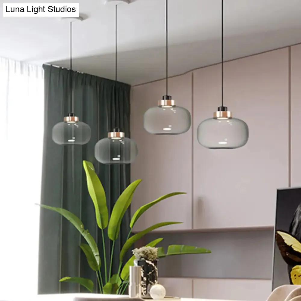 Modern Smoke Grey Glass Ellipse Pendant Light for Living Room with Adjustable Warm/White/Natural Lighting