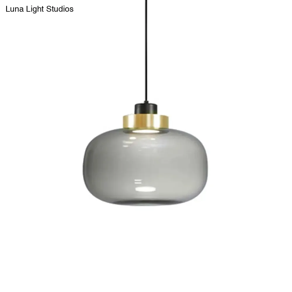 Modern Smoke Grey Glass Ellipse Pendant Light for Living Room with Adjustable Warm/White/Natural Lighting