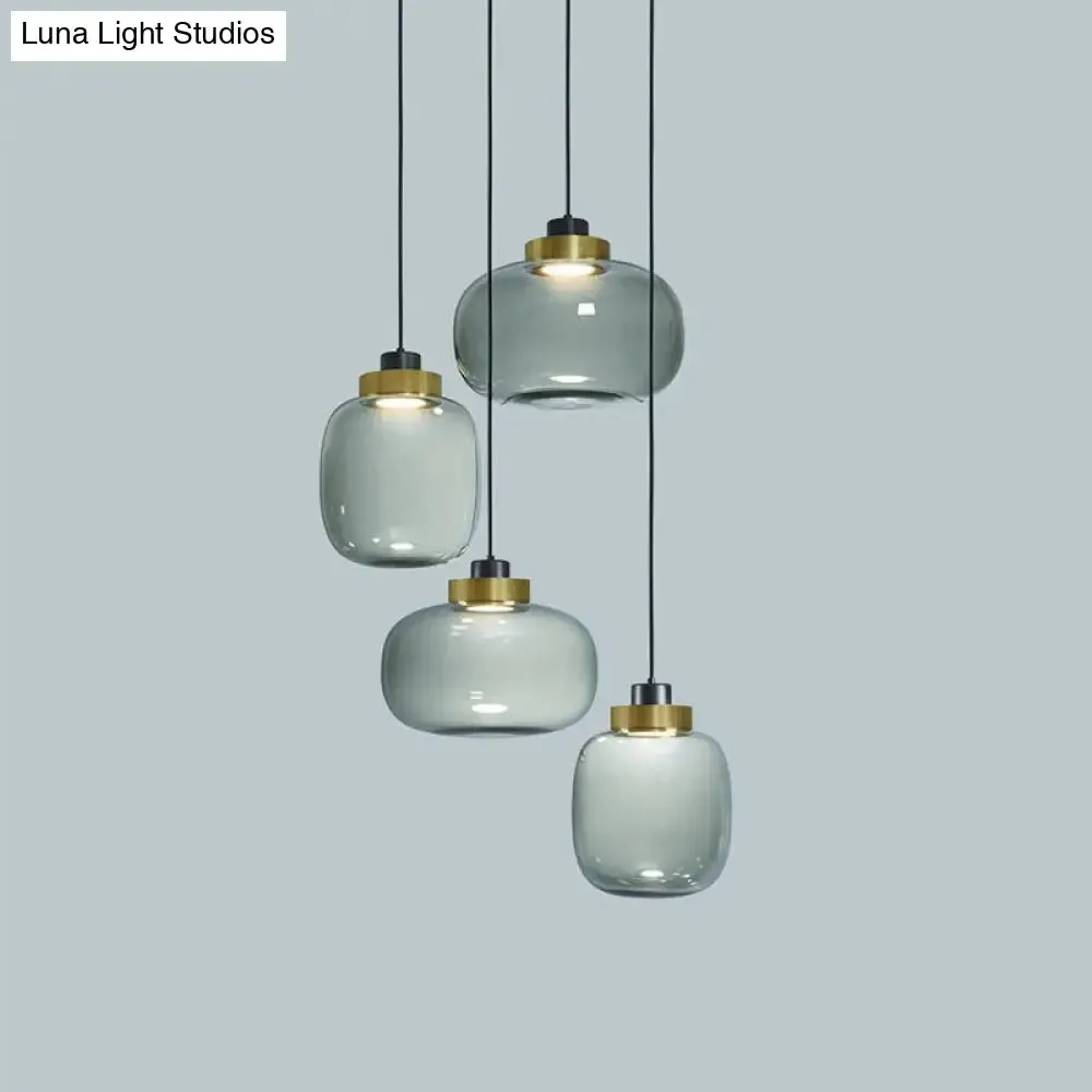 Modern Smoke Grey Glass Ellipse Pendant Light for Living Room with Adjustable Warm/White/Natural Lighting