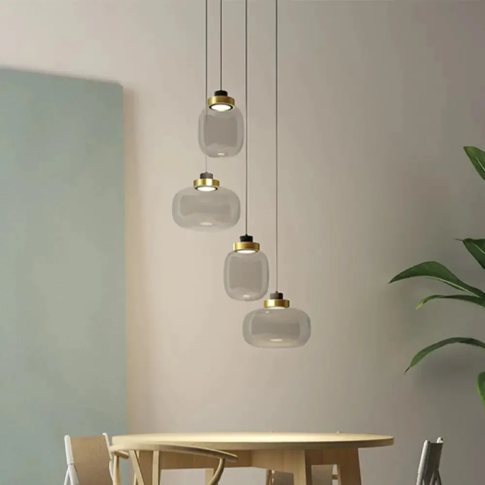 Modern Smoke Grey Glass Ellipse Pendant Light for Living Room with Adjustable Warm/White/Natural Lighting