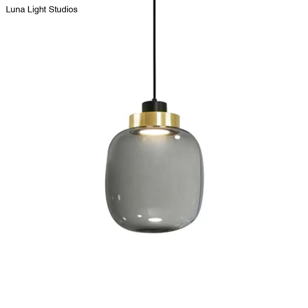 Modern Smoke Grey Glass Ellipse Pendant Light for Living Room with Adjustable Warm/White/Natural Lighting