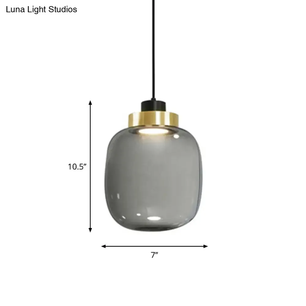 Modern Smoke Grey Glass Ellipse Pendant Light for Living Room with Adjustable Warm/White/Natural Lighting