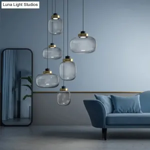 Modern Smoke Grey Glass Ellipse Pendant Light for Living Room with Adjustable Warm/White/Natural Lighting