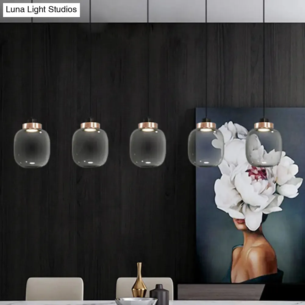 Modern Smoke Grey Glass Ellipse Pendant Light for Living Room with Adjustable Warm/White/Natural Lighting