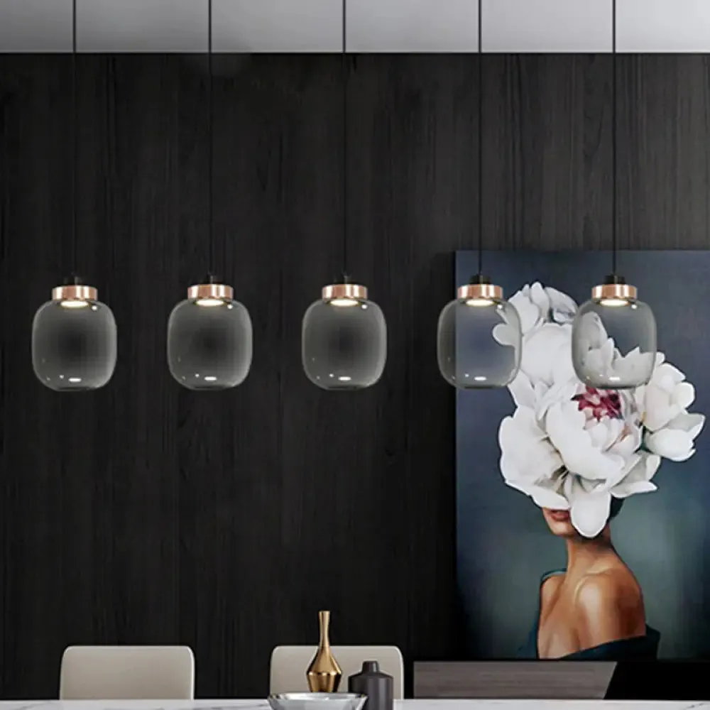 Modern Smoke Grey Glass Ellipse Pendant Light for Living Room with Adjustable Warm/White/Natural Lighting