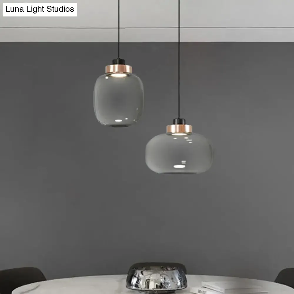 Modern Smoke Grey Glass Ellipse Pendant Light for Living Room with Adjustable Warm/White/Natural Lighting