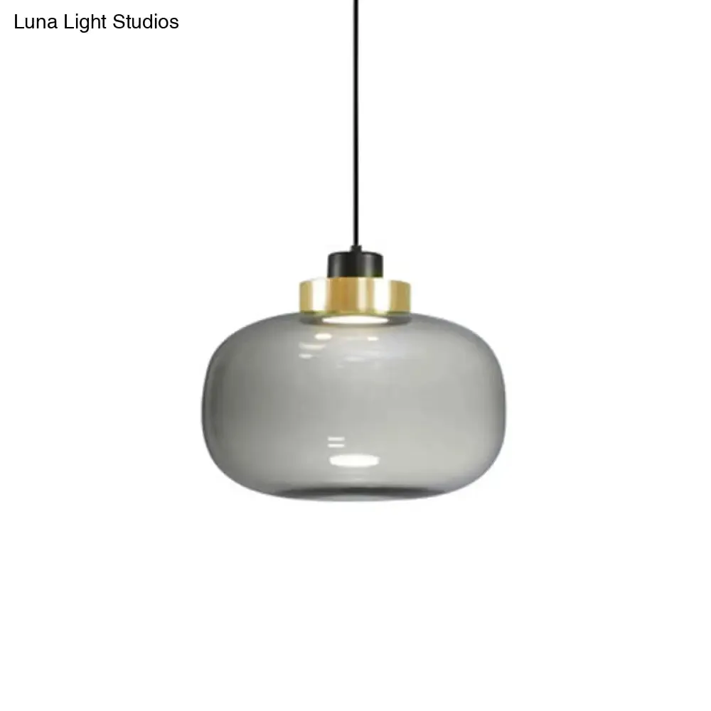 Modern Smoke Grey Glass Ellipse Pendant Light for Living Room with Adjustable Warm/White/Natural Lighting
