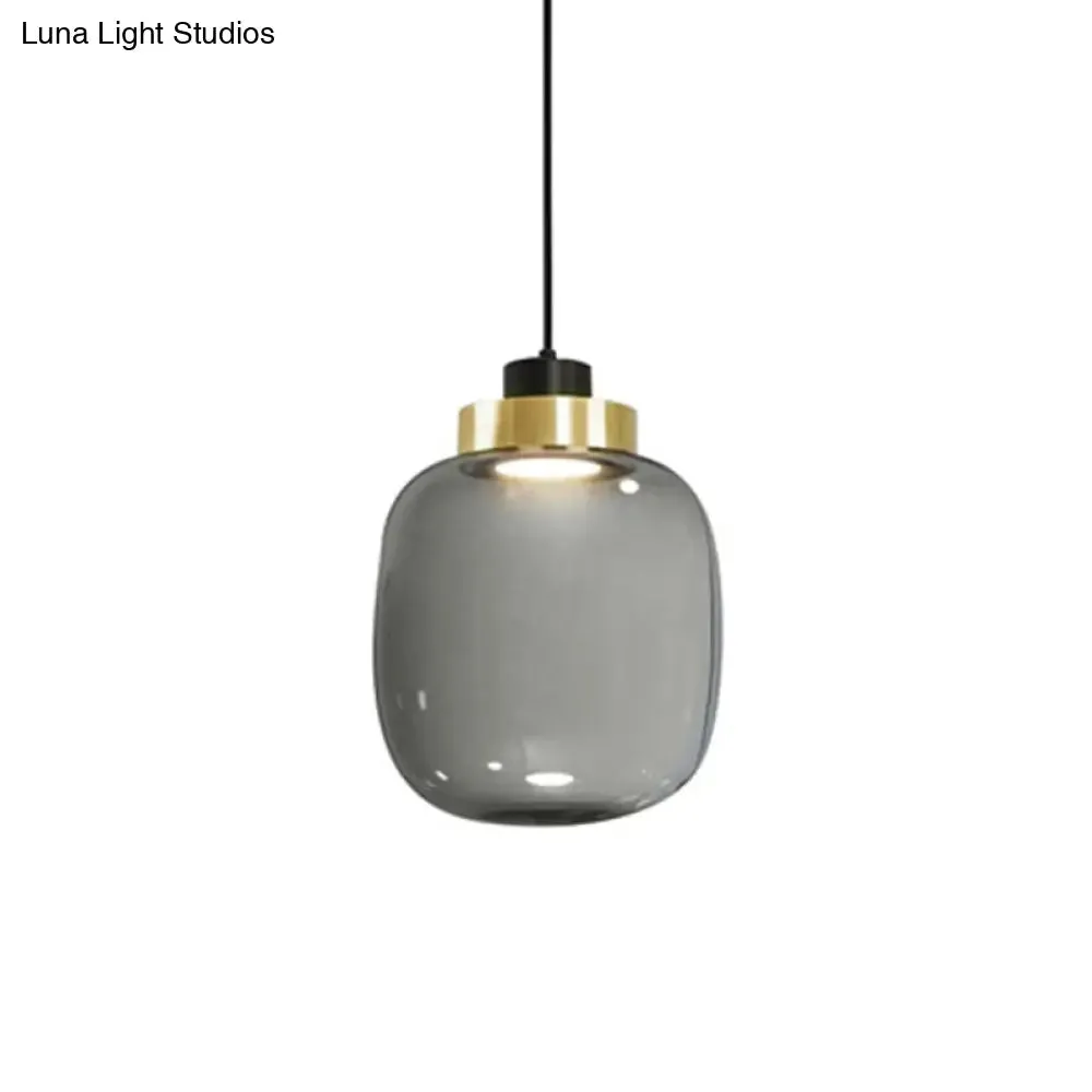 Modern Smoke Grey Glass Ellipse Pendant Light for Living Room with Adjustable Warm/White/Natural Lighting