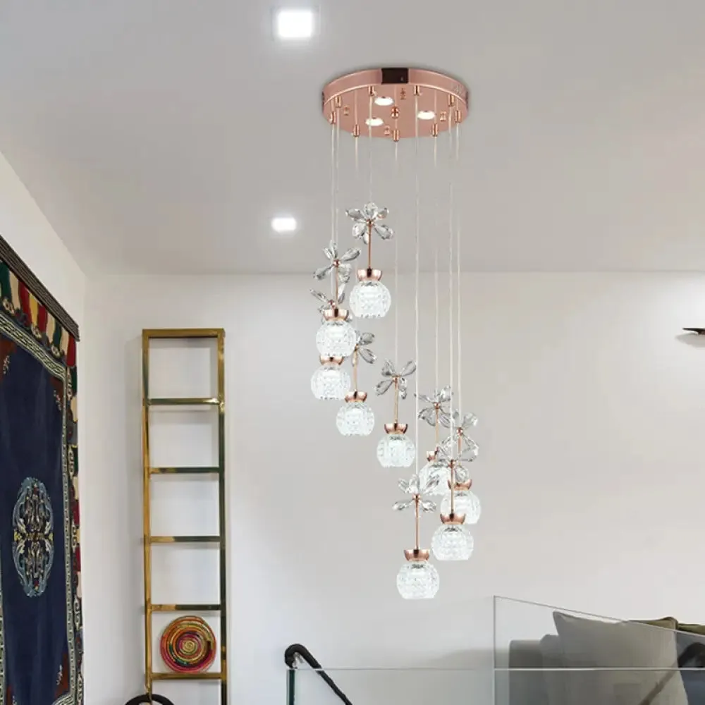 Modern Spiral Lattice Glass Ceiling Lamp - 9 Bulbs, Gold Finish with Warm/White Light