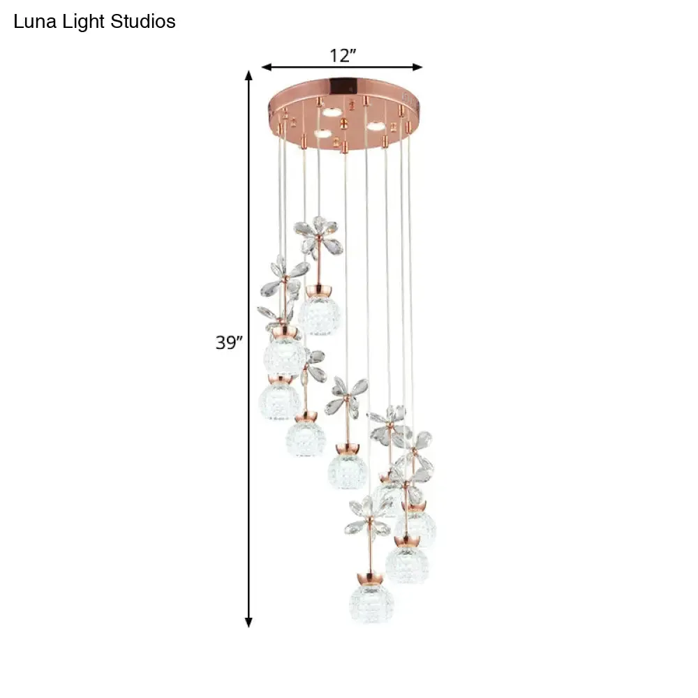 Modern Spiral Lattice Glass Ceiling Lamp - 9 Bulbs, Gold Finish with Warm/White Light
