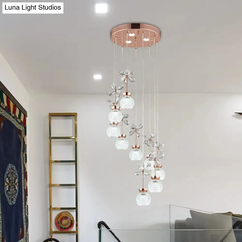 Modern Spiral Lattice Glass Ceiling Lamp - 9 Bulbs, Gold Finish with Warm/White Light
