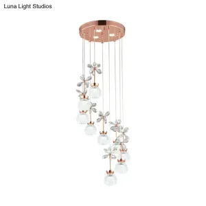 Modern Spiral Lattice Glass Ceiling Lamp - 9 Bulbs, Gold Finish with Warm/White Light