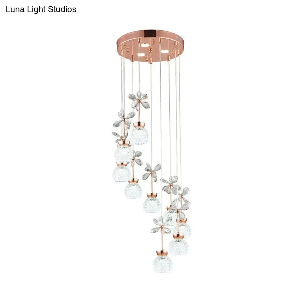 Modern Spiral Lattice Glass Ceiling Lamp - 9 Bulbs, Gold Finish with Warm/White Light
